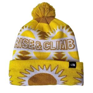 North Face Rise Climb Beanie Hat Yellow Sun Gorpcore Celestial Pom 1 Size Unisex